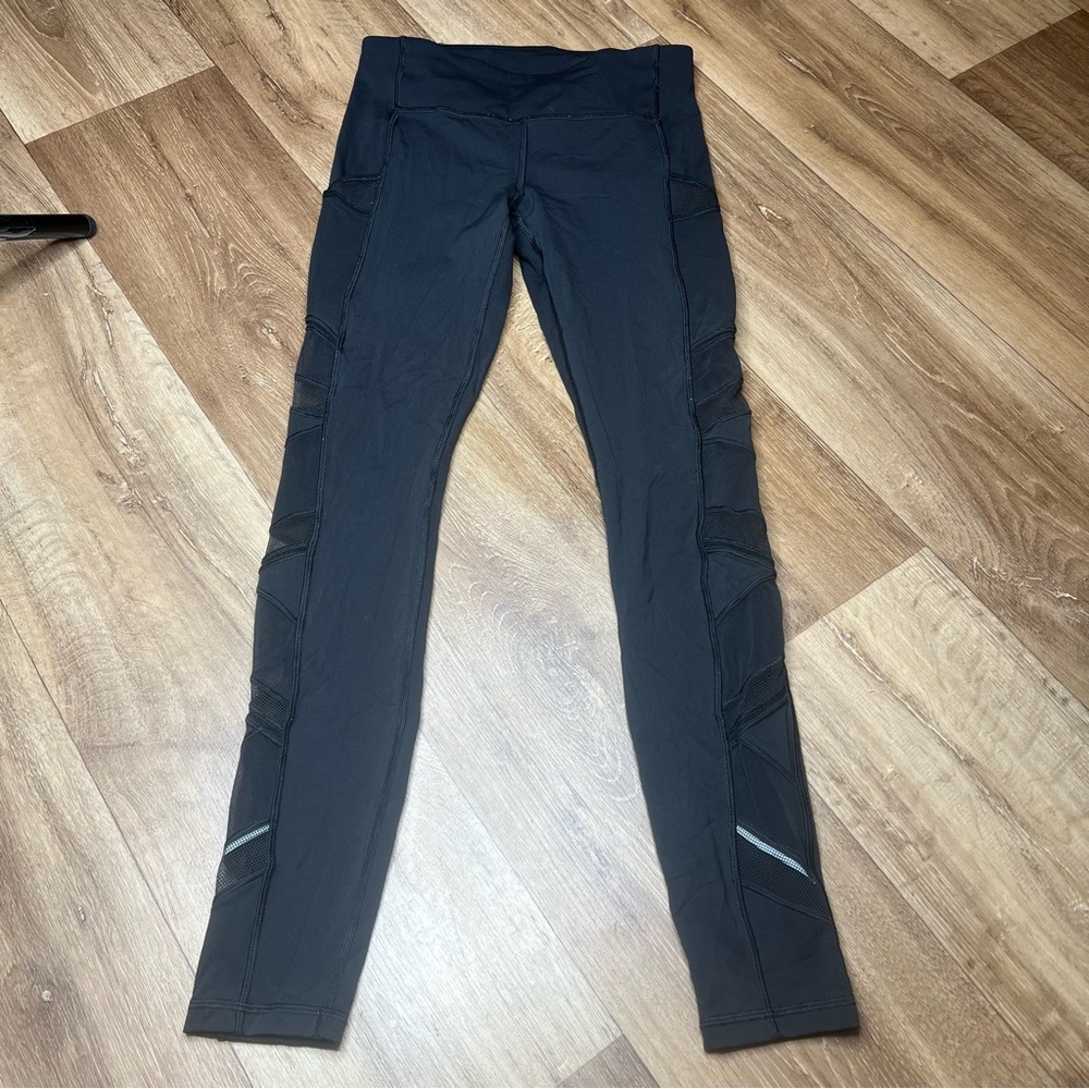 Lululemon Speed Up Leggings Womens 6 Black   Stretch Low Rise Mesh Detail